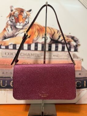 Kate Spade Glitter Tinsels Flap Shoulder Bag Deep Berry NWT